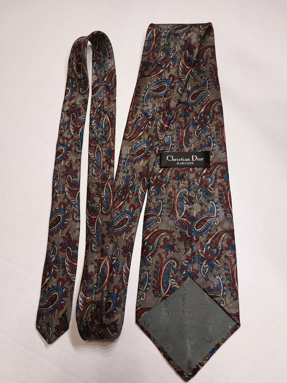 Dior Mens Grey Paisley Silk Tie